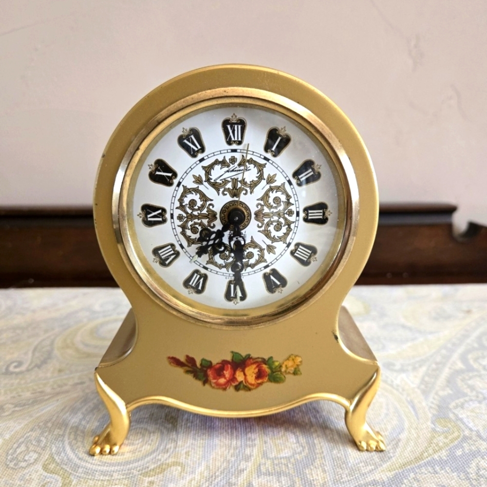 Vintage Reuge Musucal Clock with Floral Design "The Magic Flute"